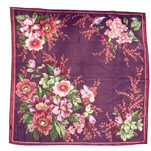 Jones New York silky scarf purple pink floral sheer neckerchief small square